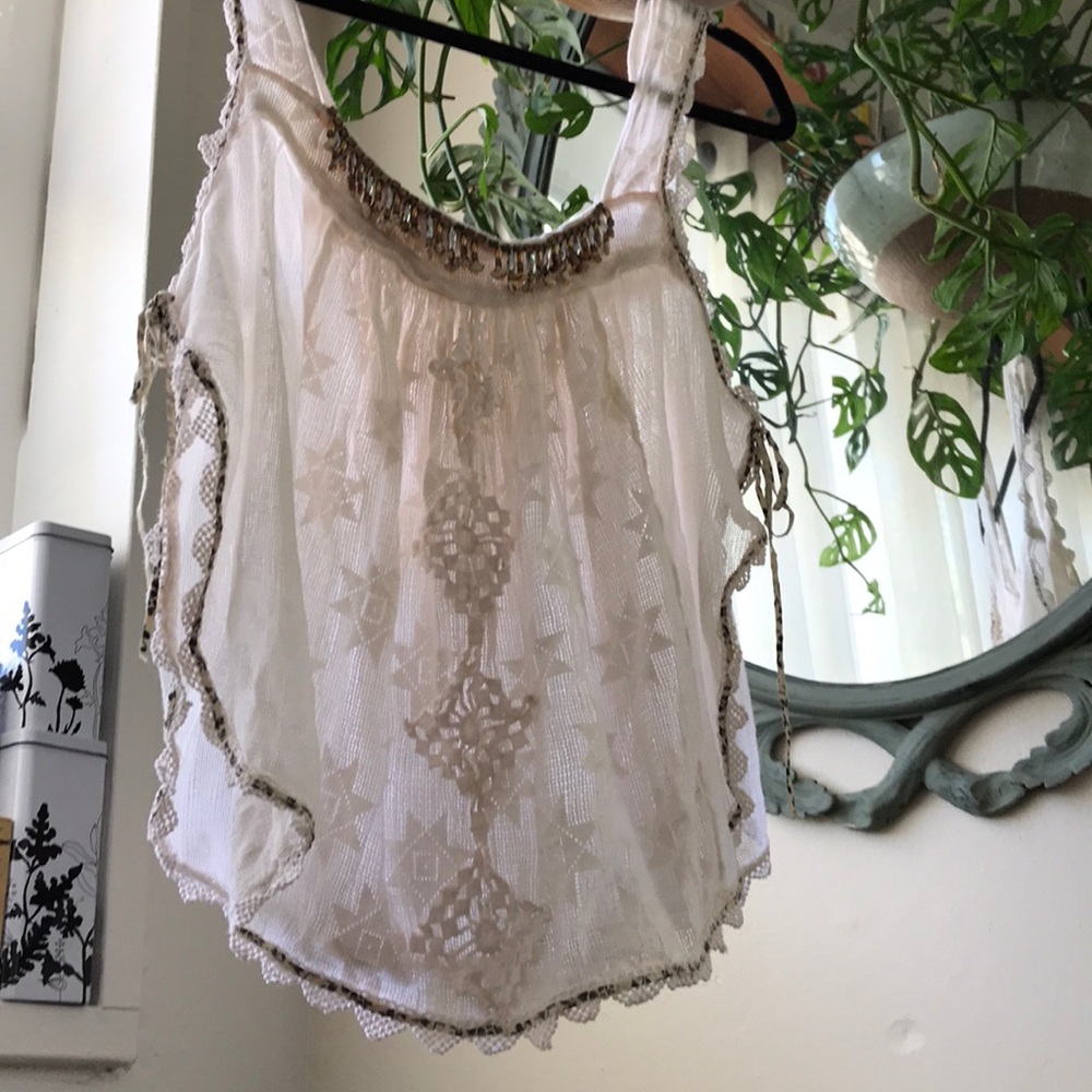 Free People New Romantics Beaded Crochet Boho Top